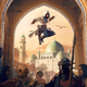 An assassin is jumping into a crowded city, presumably looking for someone to stab.